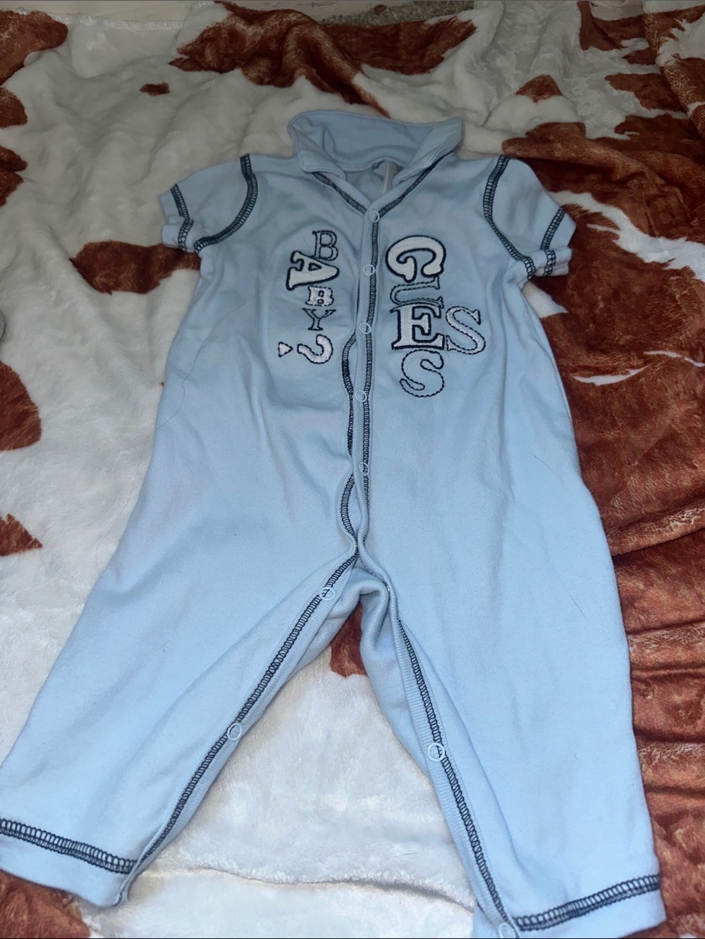 Guess Light Blue Baby One-Piece Bodysuit with Embroidered 'GES'